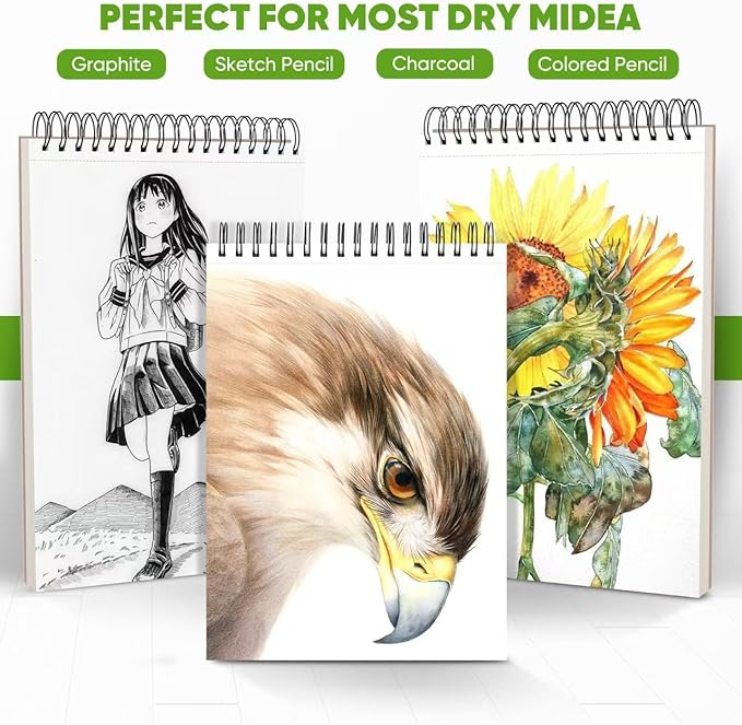 Soucolor 9" x 12" Sketch Book, 1-Pack 100 Sheets Spiral Bound Art Sketchbook, (68lb/100gsm) Acid Free Artist Drawing Book Paper Painting Drawing Writing Sketching Pad for Kids Adult Teens Girls Boys-DeskLoop Office