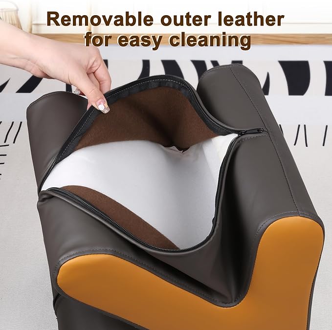 H&B Luxuries Ottoman, Foot Stool with Creative Shape, Napa Leather Ottomans, Removable Outer Foot Rest, No Assembly Required, Ottoman for Living Room, Bedroom, Entrance, Gray Yellow-DeskLoop Office