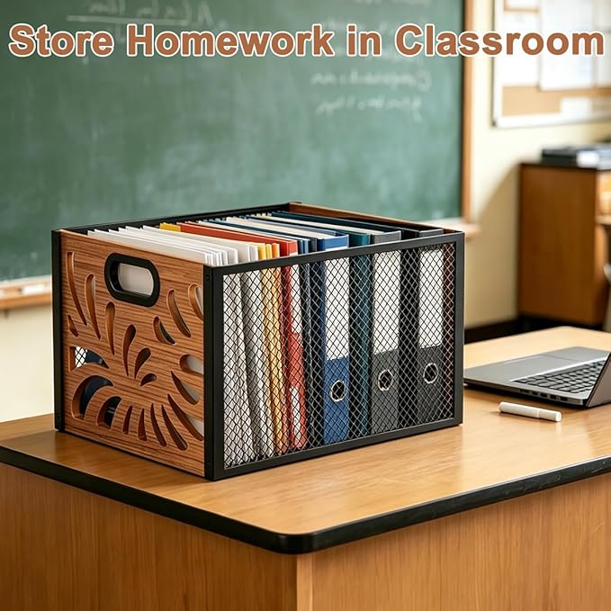 Wood File Box, Hanging File Organizer Box, Portable Files Storage Boxes - Image 4