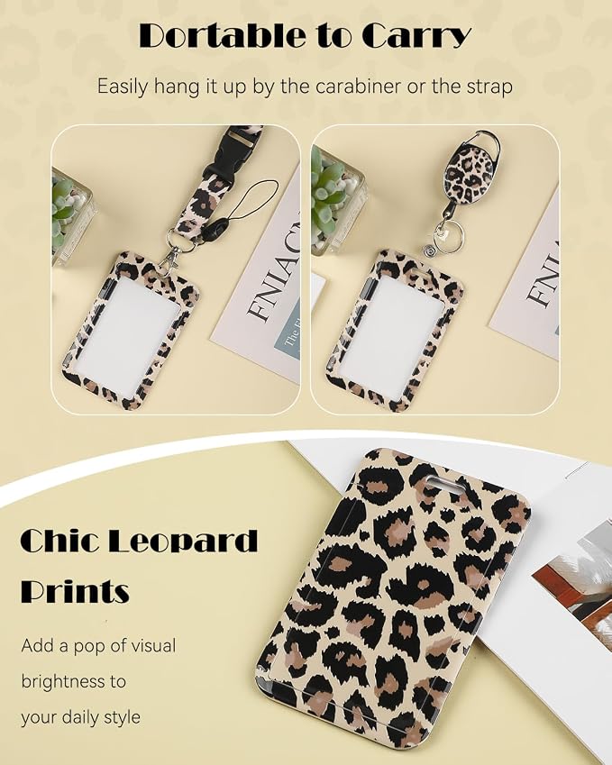 Uniclife Fashionable Sliding ID Badge Holder Leopard Print Plastic Card Holder - Image 6
