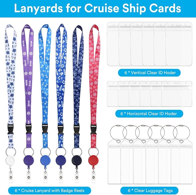 6 Pack Lanyards with Ship Card Holders, Retractable Badge Reels with Waterproof - Image 3
