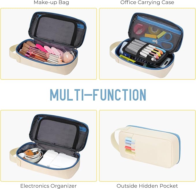 ECHSRT Big Pencil Case, Aesthetic Portable Zipper Pencil Bag with Hidden Pocket, Special Pouch for Men Women Adults, Stationery Organizer Pen Cases for Office Travel,Beige-DeskLoop Office