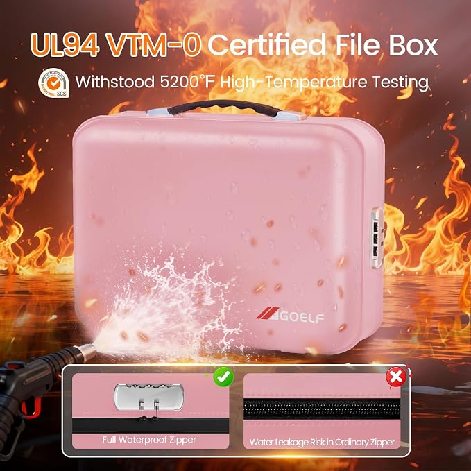 Fireproof Document Box with Lock, 5200°F Fireproof Water Resistant Hard Case - Image 3