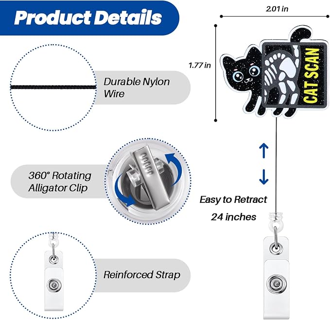 Cat Scan Funny Radiology Nurse Badge Reel, Cute X-Ray Tech Retractable ID Badge - Image 2