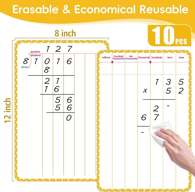 10 Packs Division Whiteboards, Dual-Sided Erasable Design - Image 2