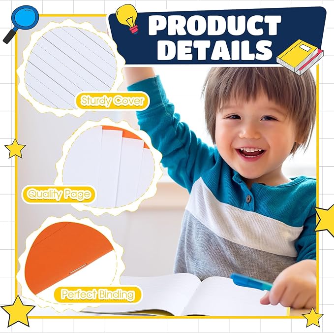 Henoyso 12 Pcs Primary Composition Notebook K-2 9 3/4 x 7 1/2 Inch Primary Journal, Back to School Supplies, Bulk Blank Writing Book for Kid to Write Draw Journal 60 Page Notebooks (Fresh Color)-DeskLoop Office