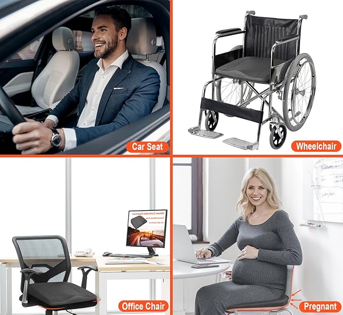 Car Seat Cushion, Comfort Memory Foam Car Cushions for Driving - Sciatica & Lower Back Pain Relief, Driver Seat Pillow for Auto, Office Chair, Wheelchair - Classic Grey-DeskLoop Office