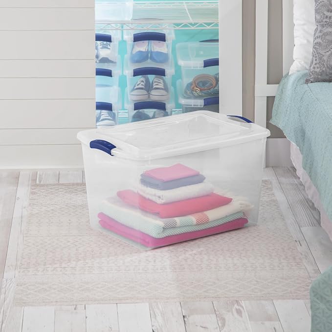 66 Qt Storage Bins 6-Pack, Secure Blue Latches, Recessed Stacking, 66Qt Capacity - Image 5