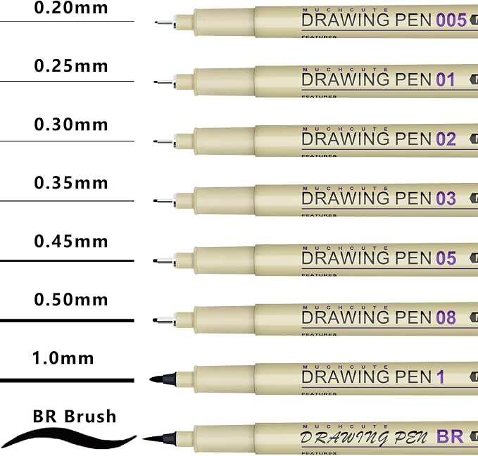 Muchcute Micro Fineliner Drawing Art Pens: 20 Set Extra Fine Line Waterproof - Image 3