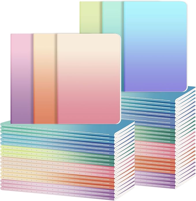 Ddaowanx Kraft Notebooks, Journals in Bulk, Lined Paper, 72 Pages, 36 Sheets, 80GSM, 8.3x5.5 Inch, A5 Size, Travel Writing Notebook for Office School Supplies (Lined-48pack, Gradient)-DeskLoop Office