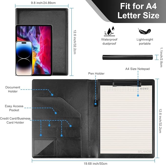 Portfolio Folder Padfolio with A4 Clipboard, Professional PU Leather Folder - Image 2
