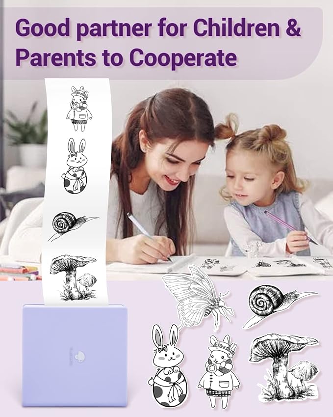 Phomemo Mini Sticker Printer- Mini Printer Sticker Maker Machine M02, Print Pods Suitable for Creative DIY, Diaries, Photos, Study Notes, Portable Thermal Inkless Label Maker for Home/Travel, Purple-DeskLoop Office