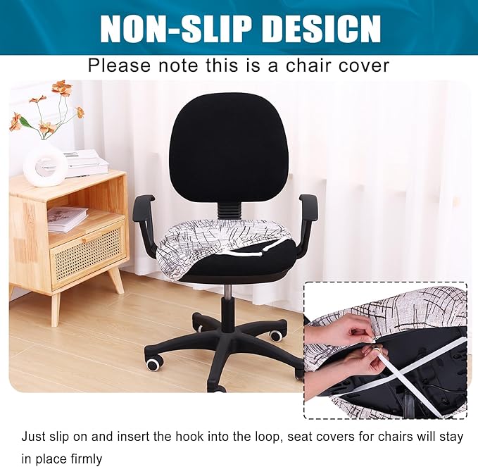 Smiry Printed Office Computer Chair Seat Covers, Stretch Fit Universal Desk Rotating Chair Cover Washable Removable Seat Cushion Protectors - Brown and White-DeskLoop Office