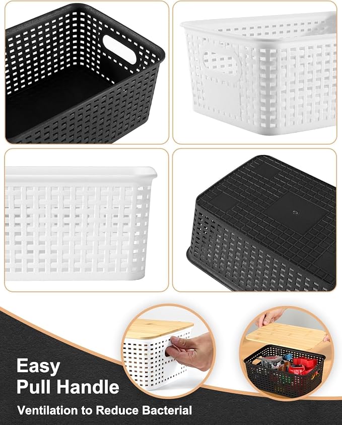 6 Pack Storage Bins with Bamboo Lids, Plastic Storage Baskets and Storage - Image 4