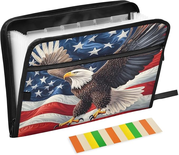 Expanding File Folder Bald Eagle American Flag Old Accordion File Organizer 13 by ALAZA