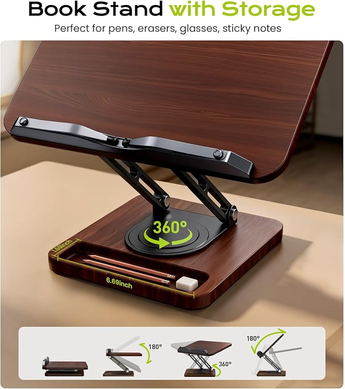 Book Stand for Reading, 360° Rotating Hands Free Book Holder - Image 5