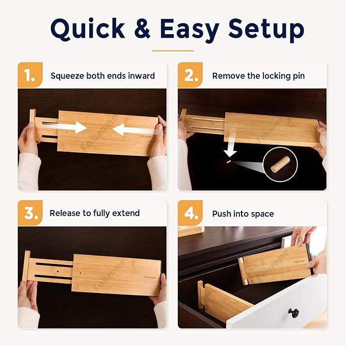 Fabsome Dresser Drawer Organizers 6 Pack, 4.65'' High Adjustable from 17-22‘’ - Image 6