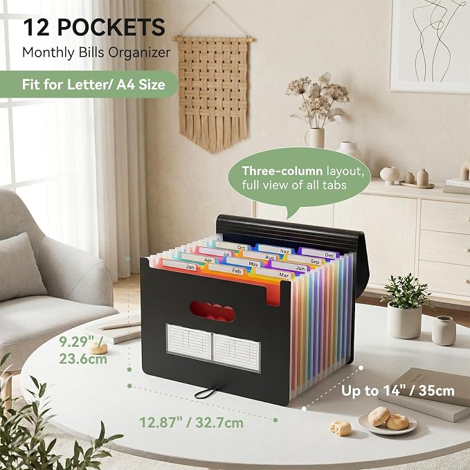 ThinkTex Expanding File Folder 12 Pockets Accordion File Organizer/Portable - Image 2