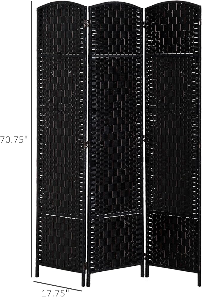NicBex Room Divider 3 Panel Room Dividers with Wicker Weave Design Partition Room Dividers and Folding Privacy Screens 6 FT Wall Divider for Office, Room Separation,53.25"W x 0.75"D x 70.75"H, Black-DeskLoop Office