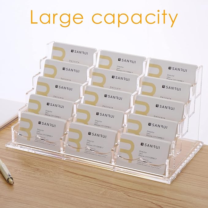 SANRUI Acrylic Multiple Business Card Holder Display for Desk , 15 Slots Business Card Stand , Clear Horizontal 5 Tier Business Card Holders, Holds 750-900 Cards-DeskLoop Office