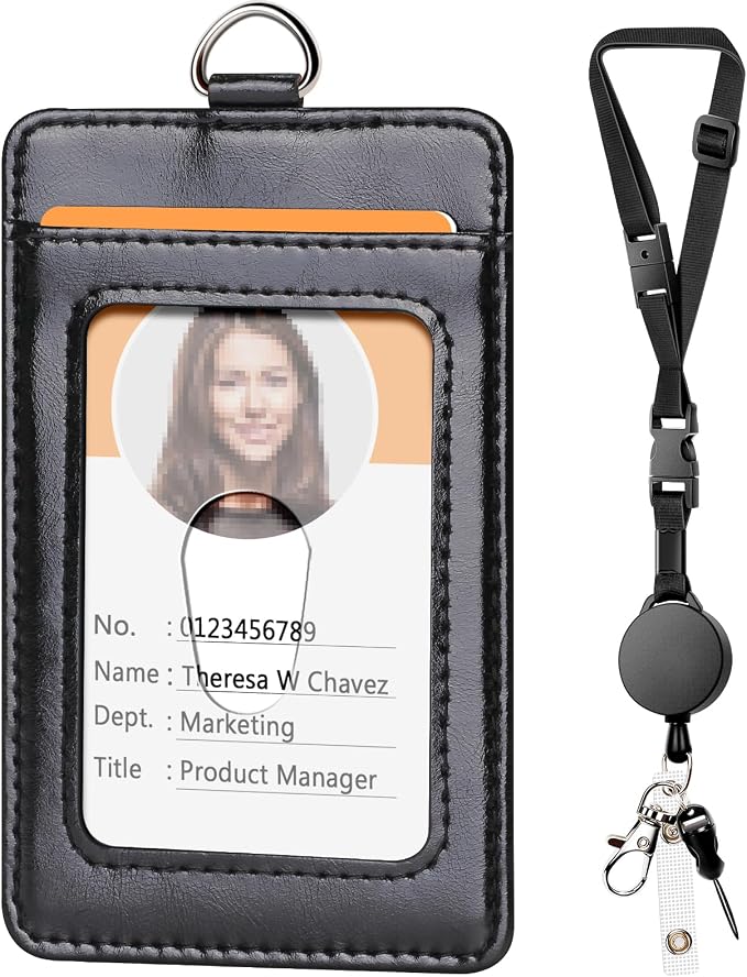 Leather Badge Holder and Adjustable Retractable Lanyards, Quick Release Buckle by Coloryourlife