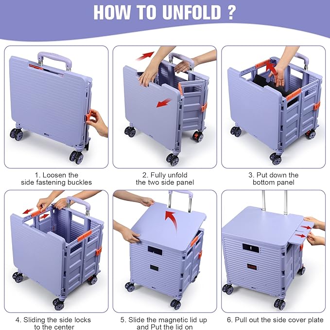 FELICON SELORSS Folding Utility Cart Portable Rolling Crate Handcart-Purple | - Image 5