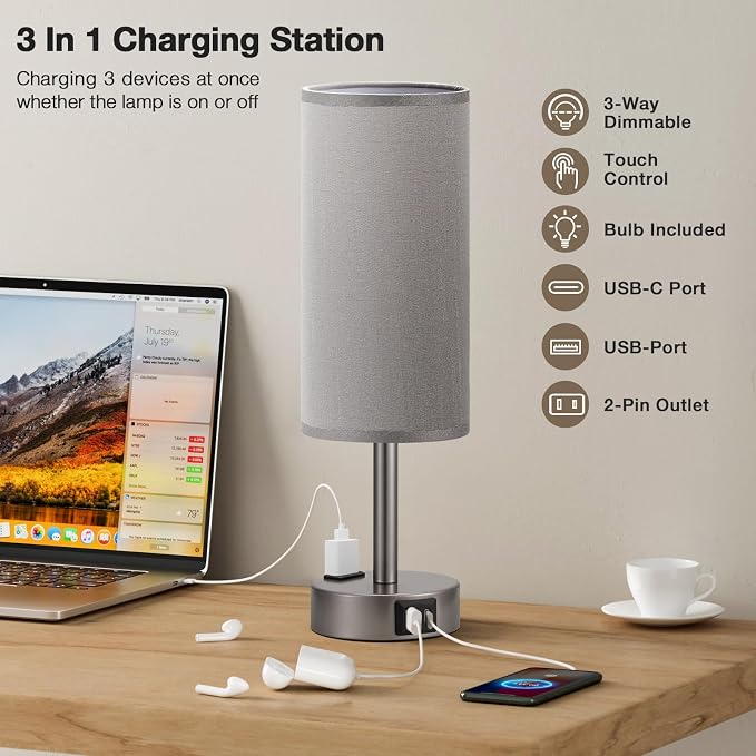 Fenmzee Grey Bedside Table Lamp - Image 2