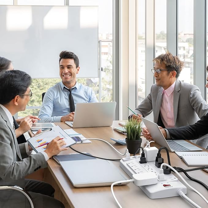 18 Outlets Surge Protector Power Strip - 6 Feet Flat Plug Heavy Duty Extension Cord with 18 Widely Outlets and 4 USB Ports, 2100 Joules, White, ETL Listed-DeskLoop Office