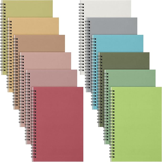 Fuutreo 12 Pcs Spiral Notebook for Work A5 8.3 x 5.7 Inch College Ruled Spiral Journal Notebook Kraft Cover Ruled Paper, 12 Color, 60 Sheets, 120 Pages for Office School (Jewel Color)-DeskLoop Office