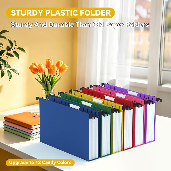 Plastic Legal Size Hanging File Folders, 12 Pack Sturdy Legal Hanging Folder - Image 2