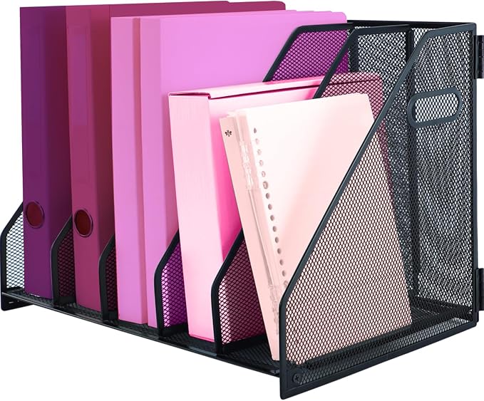 Desk Organizers with Handle, Metal Magazine File Holder with 5 Vertical by ideallife