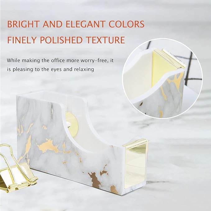 Gold Marble Desk Accessories, Office Supplies Set Stapler Set Staple Remover - Image 4