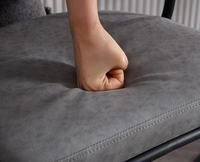 Adjustable Modern Bar Stools Set of 6 Faux Leather Barstools Swivel Counter Height Bar stools with Curved Back/Black Metal Base Comfy Upholstered Bar Chairs for Kitchen Island, Grey-DeskLoop Office