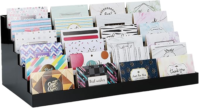 Acrylic Business Card Holder for Desk Multiple Business Card Holders 28 Slot 7 Tier Large Business Card Organizer Business Card Display Rack Black Plastic Business Card Stand for Home Office-DeskLoop Office