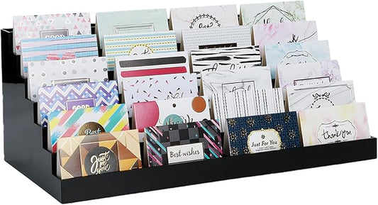 Acrylic Business Card Holder for Desk Multiple Business Card Holders 28 Slot 7 Tier Large Business Card Organizer Business Card Display Rack Black Plastic Business Card Stand for Home Office-DeskLoop Office