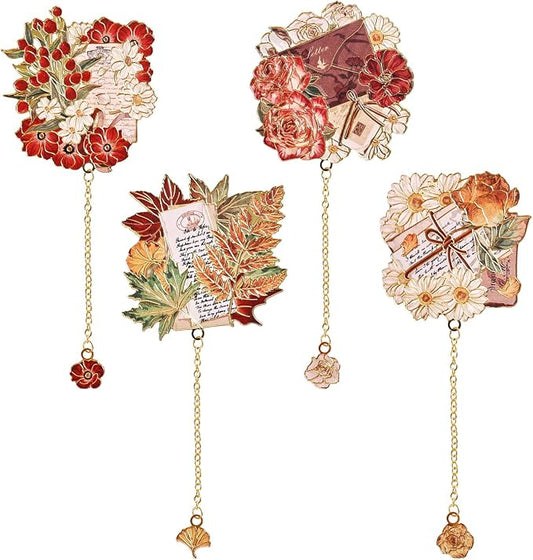 4 Pieces Metal Bookmark, Hollow Flower Book Mark by VYRANA