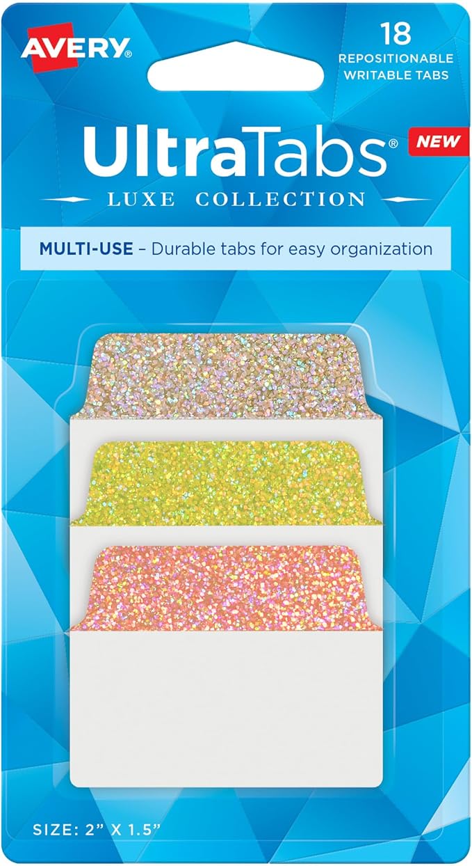 Avery Multi-Use Ultra Tabs, Holographic Sunset Ombre Colors, 18 Repositionable by Avery