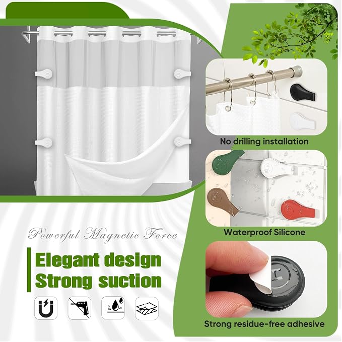 4-Pack Magnetic Silicone Shower Curtain Clips, Keep Liner Closed, one-hand - Image 4