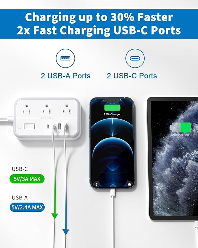 Flat Extension Cord 15 ft, NTONPOWER Surge Protector Power Strip with 6 Widely Outlets 4 USB Ports(2 USB C), Flat Plug, Wall Mounted, Side Outlet Extender for Indoor, Home Office, Dorm Room Essentials-DeskLoop Office