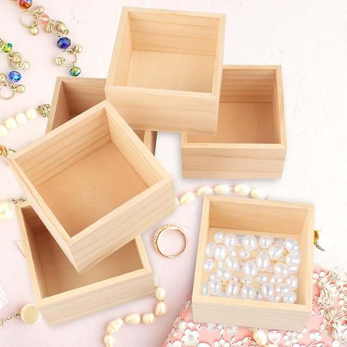 GNIEMCKIN 20 Pack 4 x 4 Inch Unfinished Small Square Wooden Box, Rustic - Image 6
