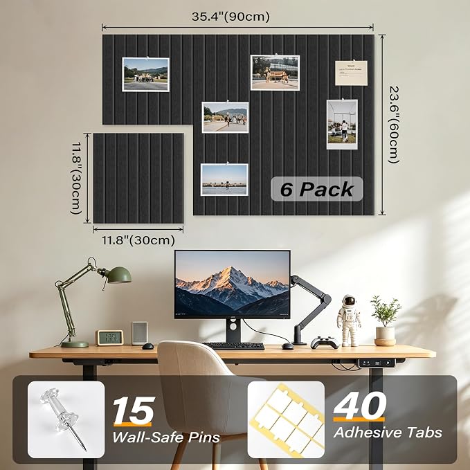 Large Felt Bulletin Board，36" x 24" 6 Pack Cork Board Alternative - Image 3