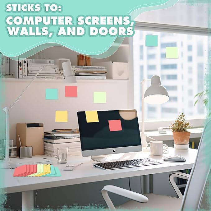 Fainne 24 Pack Sticky Notes Bulk Back to School Supplies Self Stick Note Pads Paper Memo for Office First Day of School Student Teacher Essentials (2 x 2 Inches,Bright Color)-DeskLoop Office