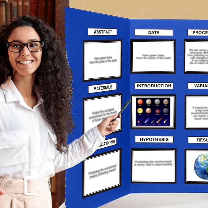 Paterr Trifold Poster Board with Storage Bag, Hook and Loop Fabric, Foldable 3 Panel Presentation Board for Science Fair and Exhibitions(Dark Blue,72 x 36 Inch)-DeskLoop Office