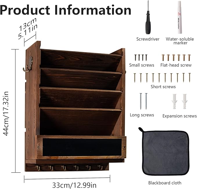 Rustic wall mail organizer, Key and Mail File Holder - Image 2