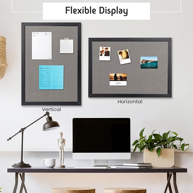 Gideal Bulletin Board 40x30 Inch, Cork Board with Grey Fabric and Pine Wood Frame, Cork Boards for Walls, Wall Mounted Fabric Notice Board for Home Office School, Vision Board and Message Organizer-DeskLoop Office