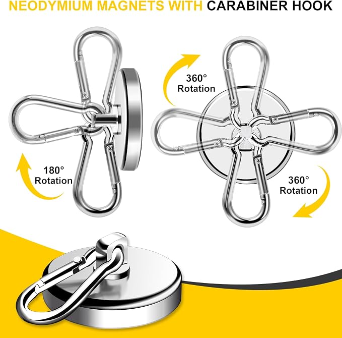 DIYMAG Magnetic Hooks, 4 Pack 200LBS Heavy Duty Neodymium Magnet Hooks | Swivel - Image 3