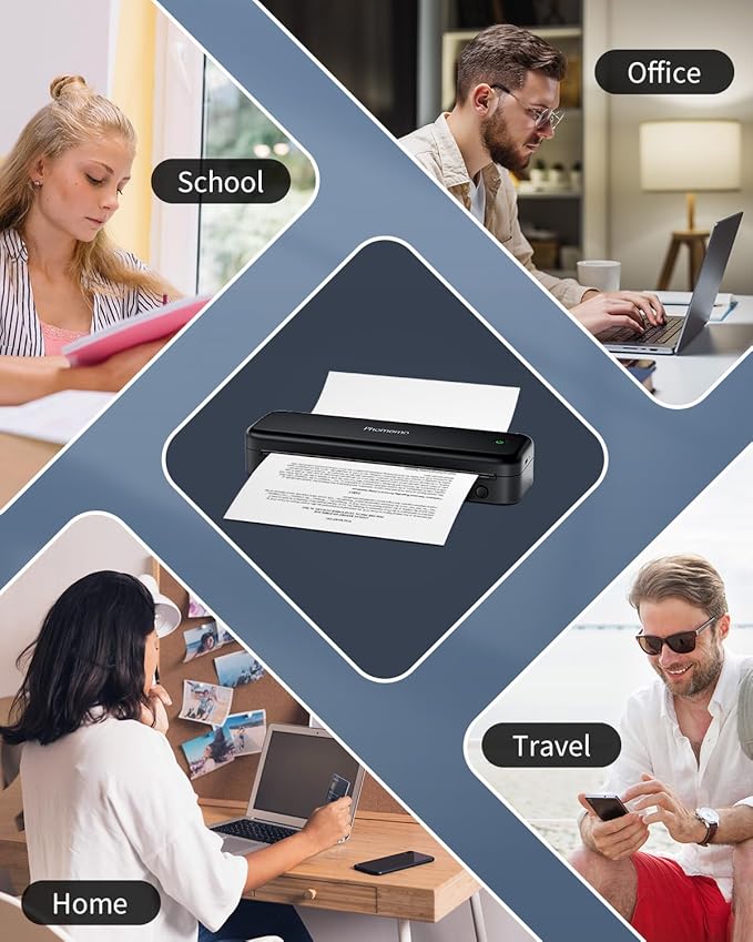 Phomemo M834 Portable Printer Wireless for Travel Upgraded, Bluetooth Thermal Printer 8.5" x 11"&A4, Compatible with iOS,Android & PC,Inkless Mobile Printers for Travel,Office,School,Home,Black-DeskLoop Office