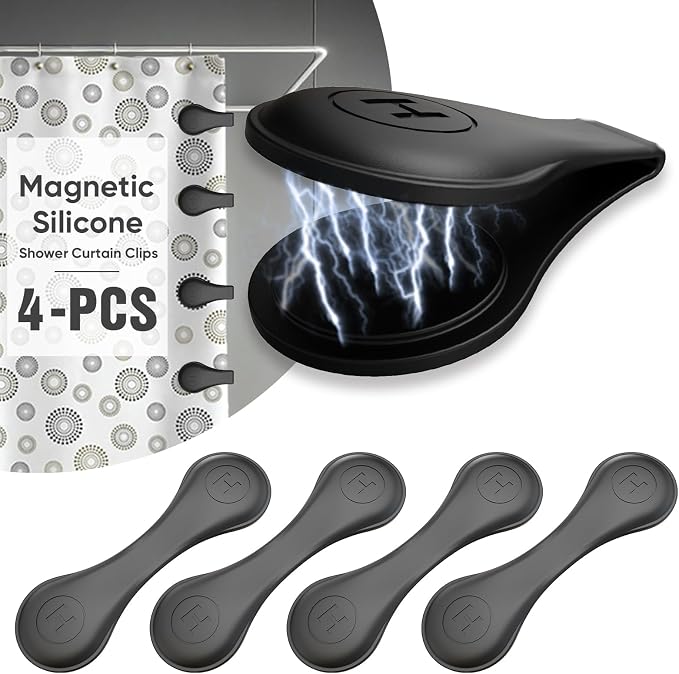 4-Pack Magnetic Silicone Shower Curtain Clips, Keep Liner Closed, one-hand by TRIMENGO