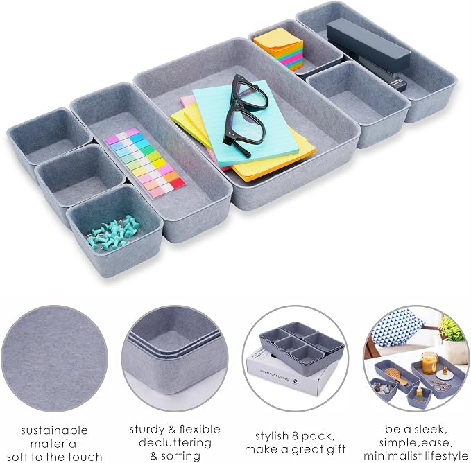 Welaxy Desk Drawer Organizer Tray, 8-Piece Felt Storage Drawer Dividers - Image 6