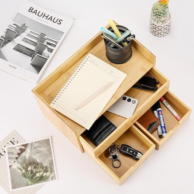 Charmewooden Bamboo Desk Organizer 3 Drawer - Image 7